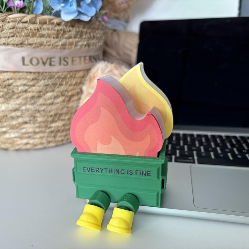 Infmetry Garbage Can Fire Sticky Notes Office Supplies Notepads Desk Accessories Funny White Elephant Gifts for Coworker Boss Teacher Women Men Adult 300 Sheets (with Legs) - Image 5